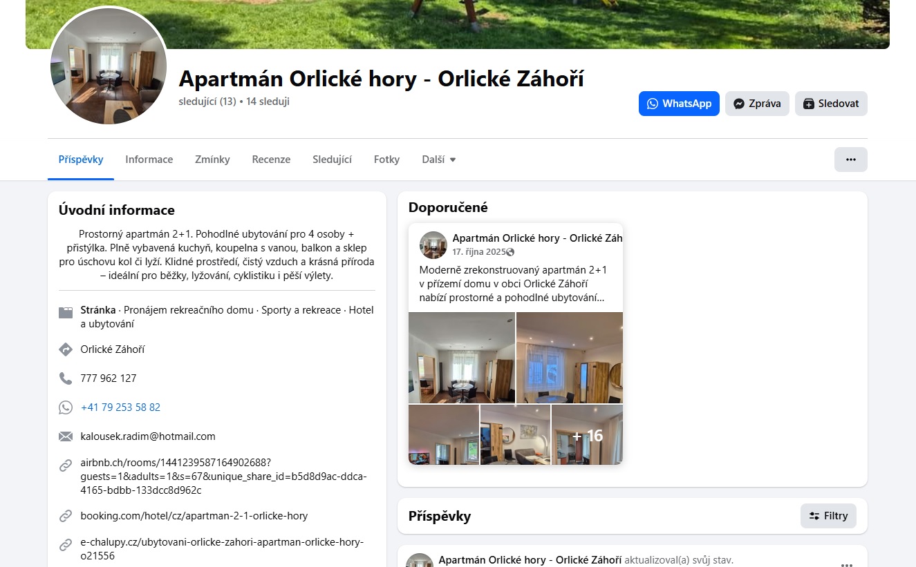 Apartmán Orlické hory Orlické Záhoří